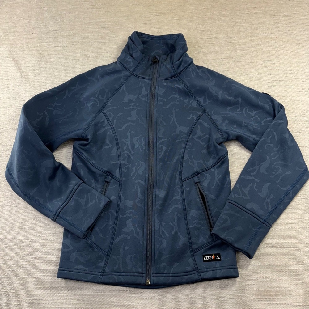 Kerrits Girls Blue Horse Print Full Zip Equestrian Fleece Jacket Large L